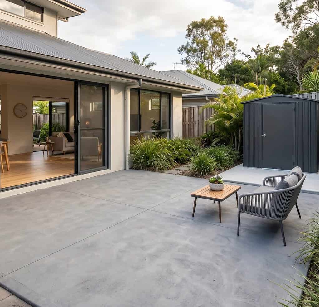 Contemporary backyard with outdoor seating and garden.